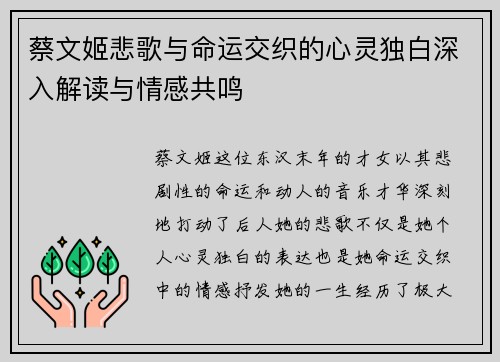 蔡文姬悲歌与命运交织的心灵独白深入解读与情感共鸣